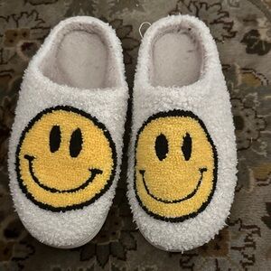 Kids Fuzzy White Slippers with Smiley Face